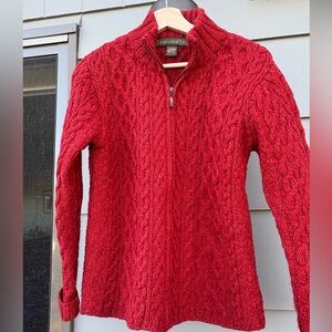 Red Zip-Up Cable Knit Sweater